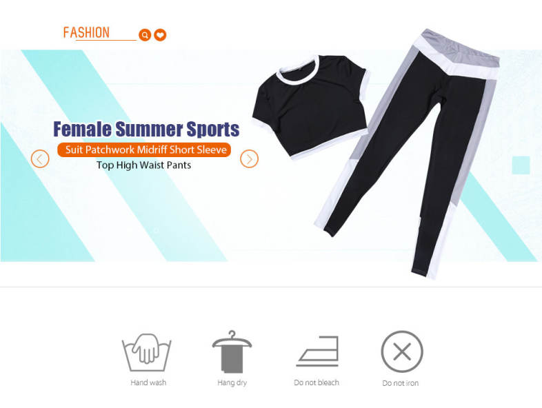 Female Summer Sports Suit Patchwork Midriff Short Sleeve Top High Waist Pants