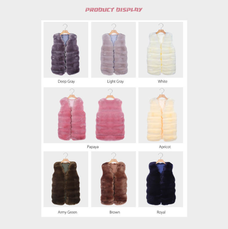 Women Winter Fashion Solid Color Faux Fur Medium Style Waistcoat