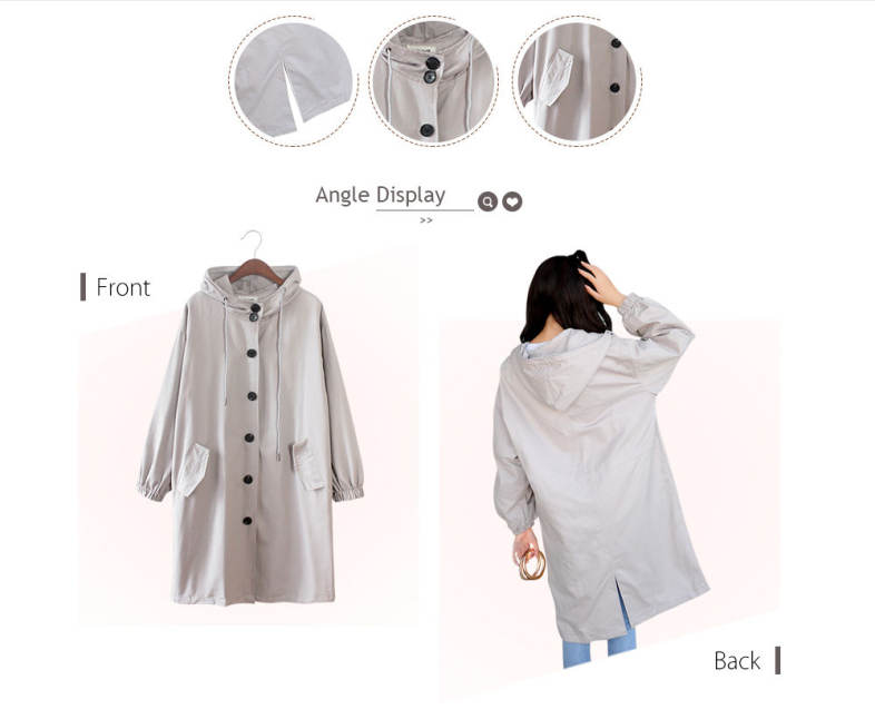 Casual Hooded Long Sleeve Pocket Button Women Trench Coat