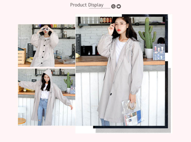 Casual Hooded Long Sleeve Pocket Button Women Trench Coat