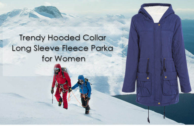 Trendy Hooded Collar Long Sleeve Pocket Fleece Parka Women Winter Coat