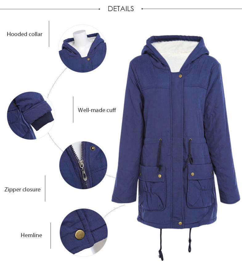 Trendy Hooded Collar Long Sleeve Pocket Fleece Parka Women Winter Coat