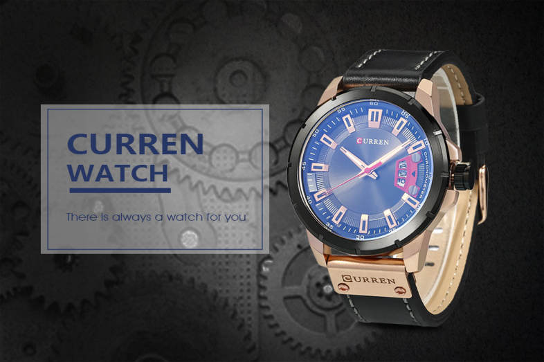 Curren 8284 Male Quartz Watch Date Display Leather Band Men Wristwatch