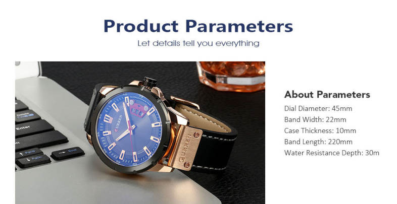 Curren 8284 Male Quartz Watch Date Display Leather Band Men Wristwatch