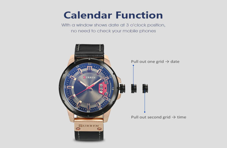 Curren 8284 Male Quartz Watch Date Display Leather Band Men Wristwatch