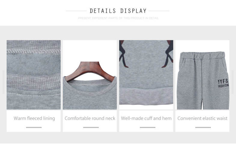 Female Autumn Sports Set Deer Print Round Neck Sweatshirt Casual Fleeced Long Pants