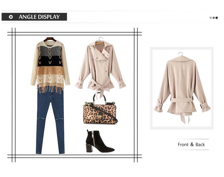 Female Loose Lace-up Cuff Strap Waisted Turn-down Collar Leather Coat