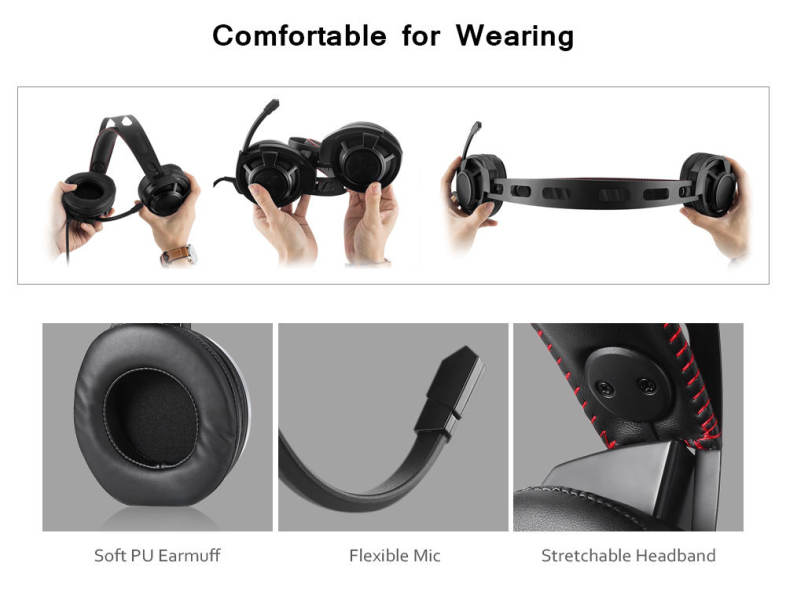 ONIKUMA M190 Stereo Gaming Headset 2.0m Cable LED Light Bass Over-ear Headphones with Mic for Computer Game