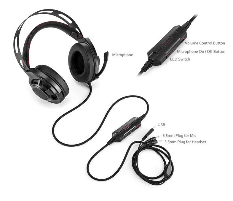 ONIKUMA M190 Stereo Gaming Headset 2.0m Cable LED Light Bass Over-ear Headphones with Mic for Computer Game