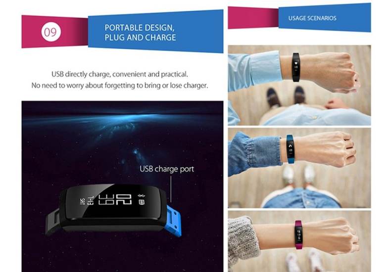 V07 Heart Rate Blood Pressure Smart Wristband USB Charging Plug Sleep Monitor Bracelet