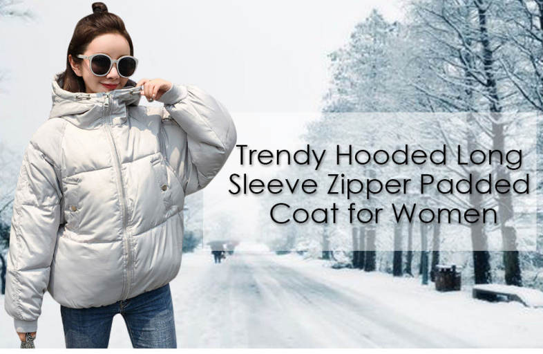 Trendy Hooded Long Sleeve Zipper Padded Jacket Women Winter Coat