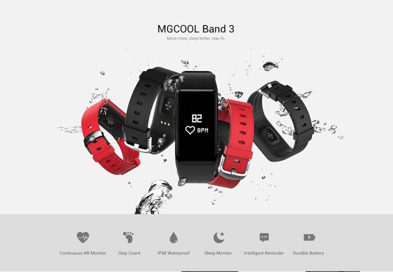 MGCOOL Band 3 Smartband IP68 Waterproof Heart Rate Monitor Sedentary Reminder Calorie Counting Sleep Monitor 