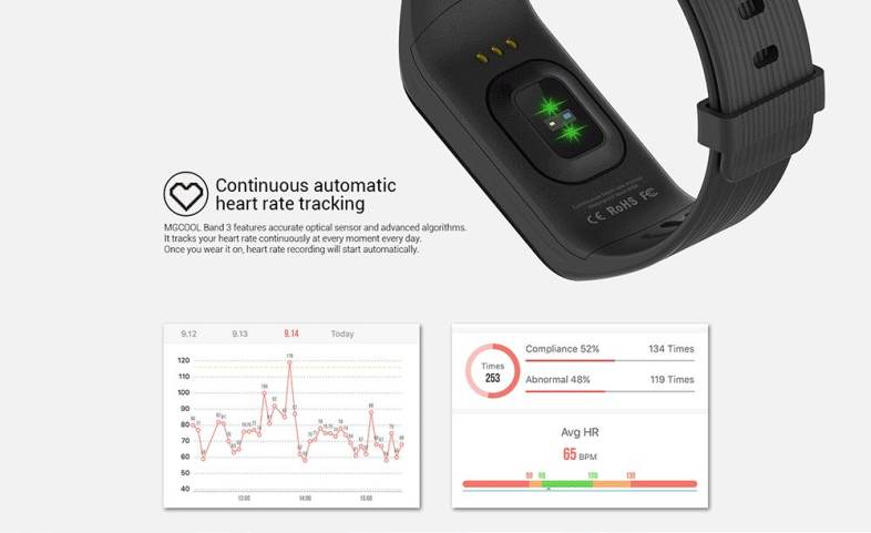 MGCOOL Band 3 Smartband IP68 Waterproof Heart Rate Monitor Sedentary Reminder Calorie Counting Sleep Monitor 