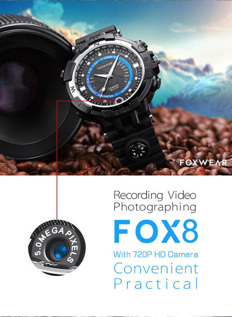 FOXWEAR FOX8 Smartwatch 16GB RAM Night Vision Compass Flashlight WiFi Video 