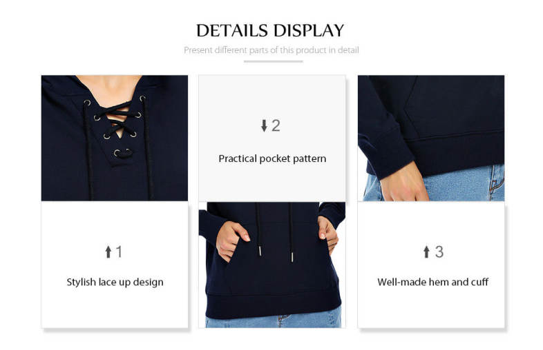Female Autumn Casual Solid Color Lace-up Hooded Pullover Sweatshirt