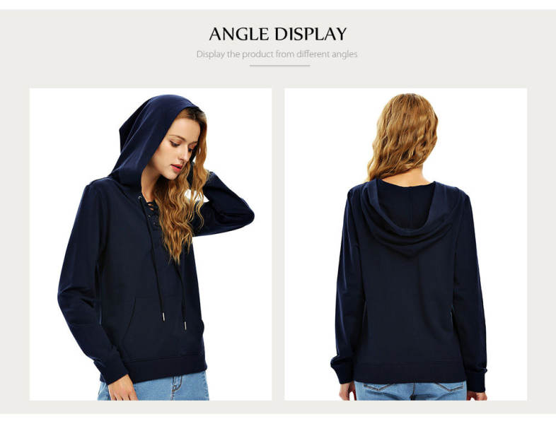 Female Autumn Casual Solid Color Lace-up Hooded Pullover Sweatshirt