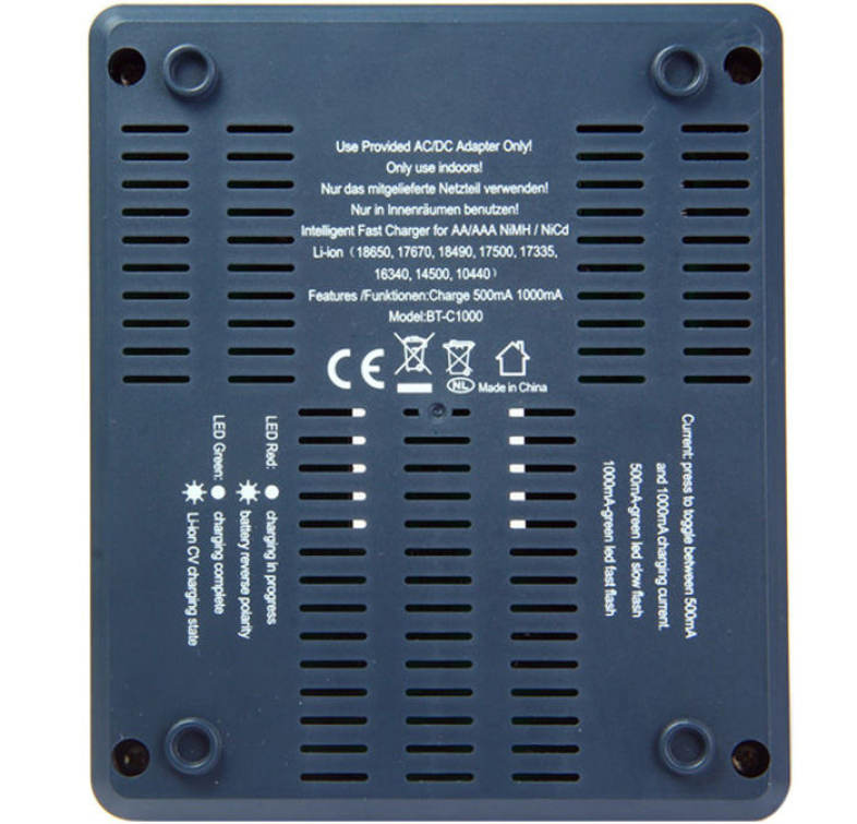 Opus BT - C1000 Digital 4 Slots LCD Charger Compatible with Li-ion NiCd NiMh Batteries - EU Plug