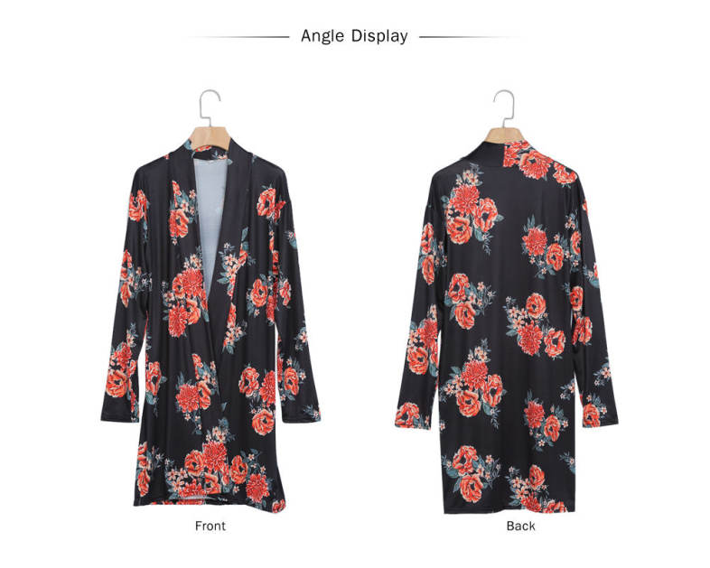 Female Autumn Thin Cardigan Full Sleeve Digital Printing Long Coat