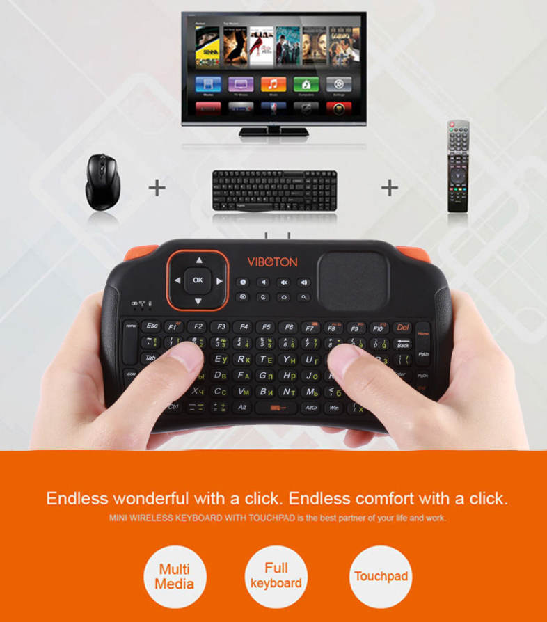 Viboton S1 English Russian 3-in-1 2.4GHz Wireless Keyboard   Air Mouse   Remote Control with Touchpad for Windows Linux
