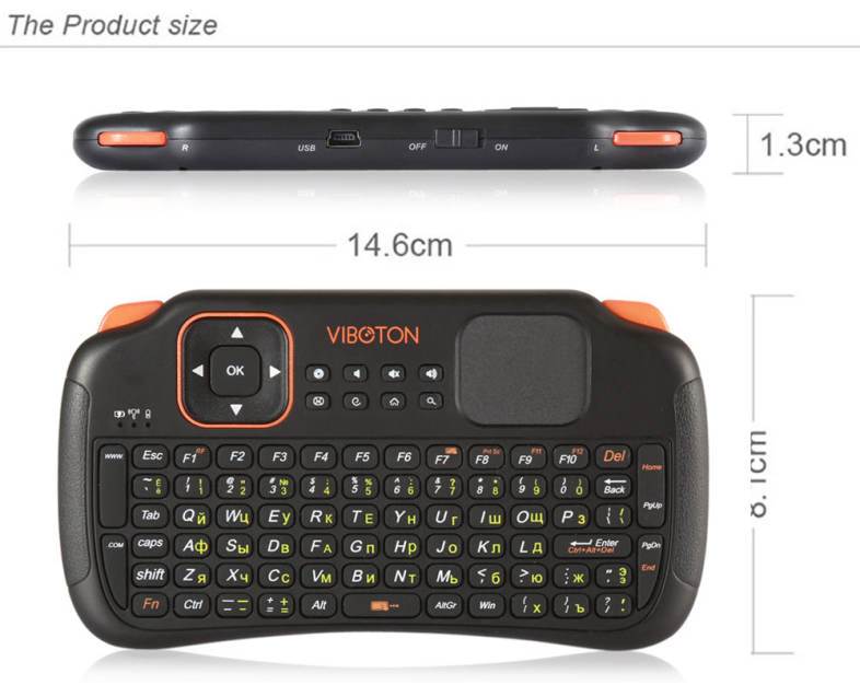 Viboton S1 English Russian 3-in-1 2.4GHz Wireless Keyboard   Air Mouse   Remote Control with Touchpad for Windows Linux