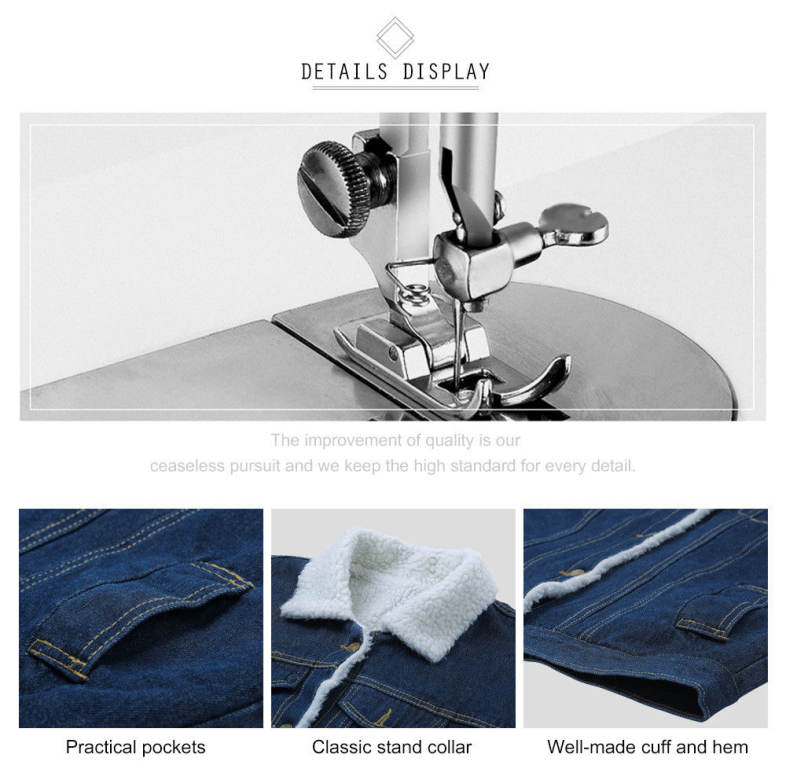 Female Trendy Loose Warm Thicken Turn-over Collar Fleeced Lining Denim Jacket