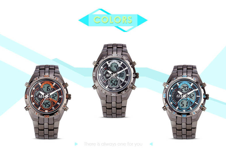 ASJ B897 Dual Movt Sports LED Male Watch Calendar Stopwatch Alarm Men Wristwatch