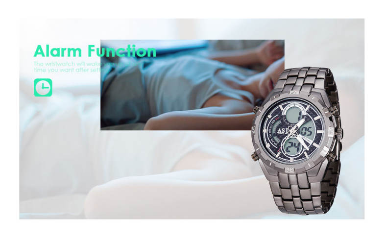ASJ B897 Dual Movt Sports LED Male Watch Calendar Stopwatch Alarm Men Wristwatch