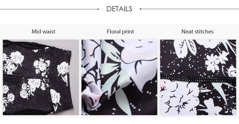 Trendy Mid Waist Floral Print Mesh Spliced Skinny Women Yoga Pants 