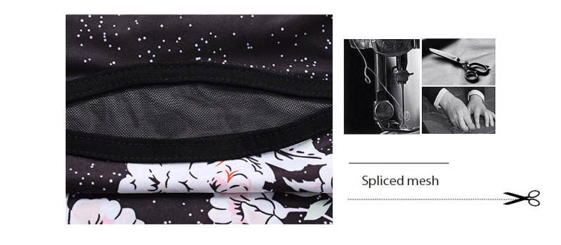 Trendy Mid Waist Floral Print Mesh Spliced Skinny Women Yoga Pants 