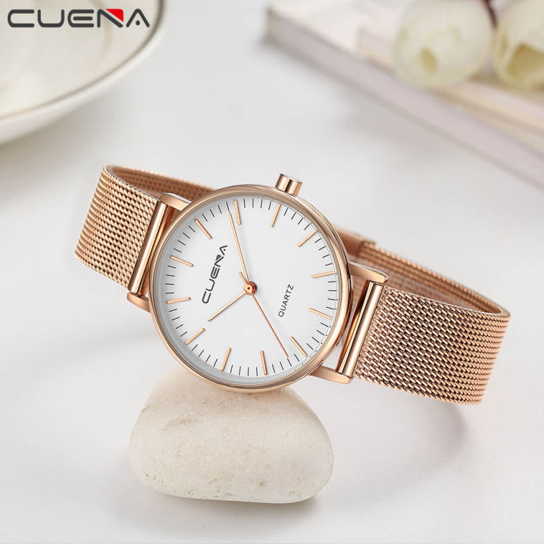 CUENA 6645G Women Casual Quartz Watch Stainless Steel Band Wristwatch