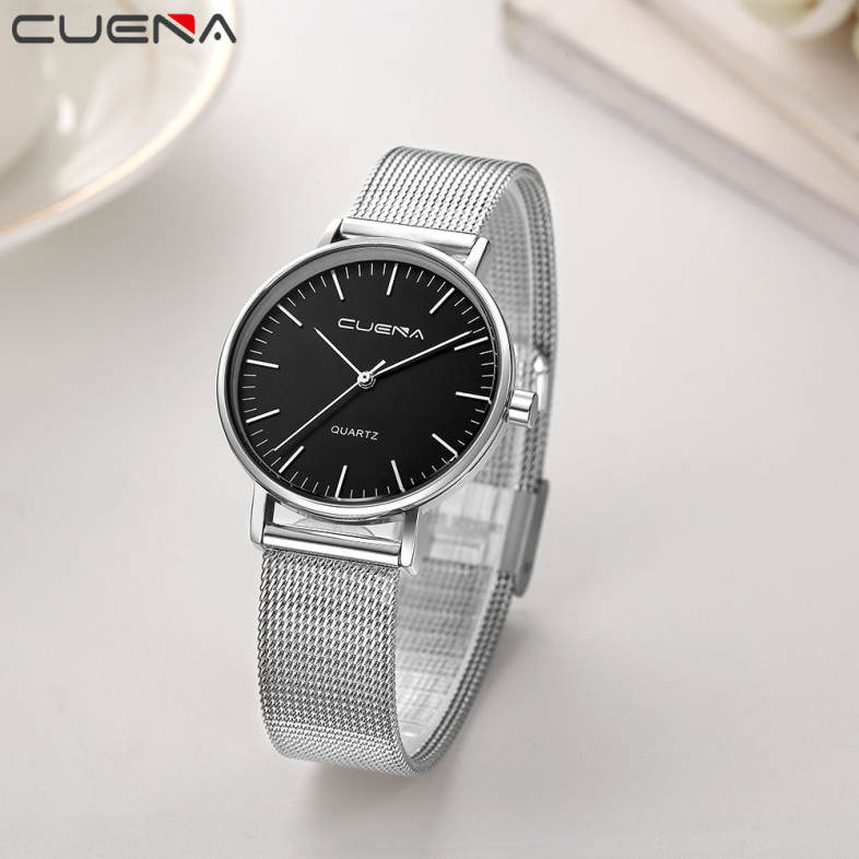 CUENA 6645G Women Casual Quartz Watch Stainless Steel Band Wristwatch