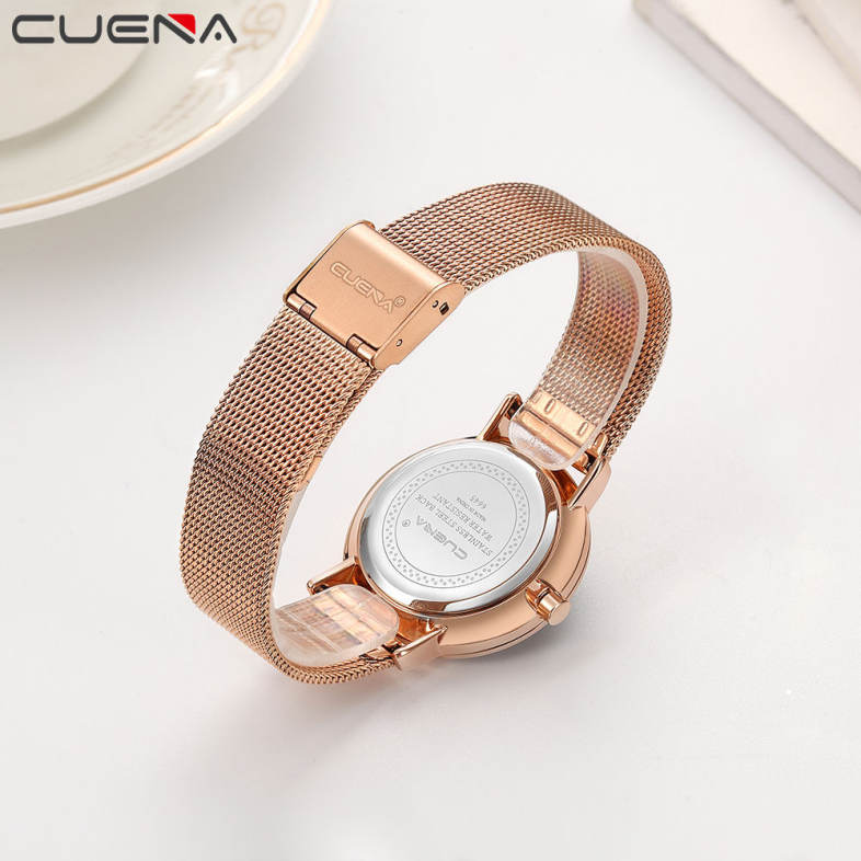 CUENA 6645G Women Casual Quartz Watch Stainless Steel Band Wristwatch