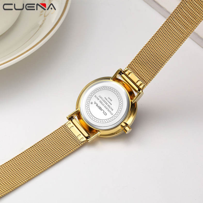 CUENA 6645G Women Casual Quartz Watch Stainless Steel Band Wristwatch