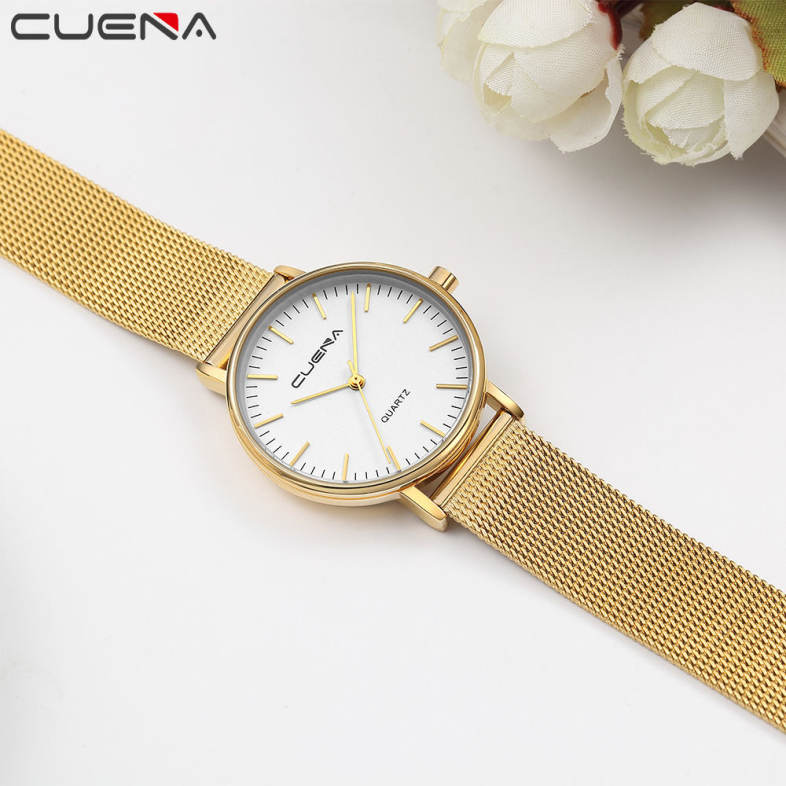 CUENA 6645G Women Casual Quartz Watch Stainless Steel Band Wristwatch