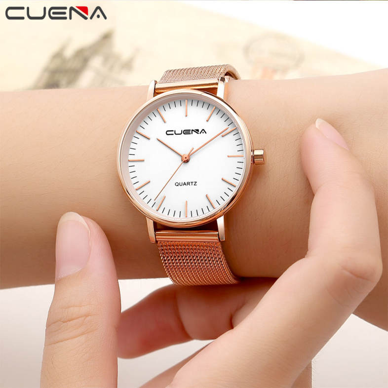 CUENA 6645G Women Casual Quartz Watch Stainless Steel Band Wristwatch