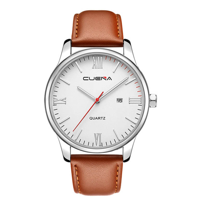 CUENA 6631P Fashion Men Quartz Wristwatch Genuine Leather Watchband 