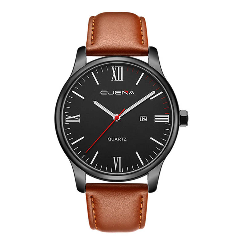CUENA 6631P Fashion Men Quartz Wristwatch Genuine Leather Watchband 
