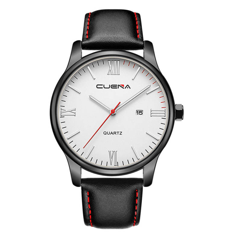 CUENA 6631P Fashion Men Quartz Wristwatch Genuine Leather Watchband 