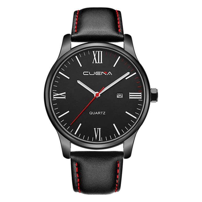 CUENA 6631P Fashion Men Quartz Wristwatch Genuine Leather Watchband 