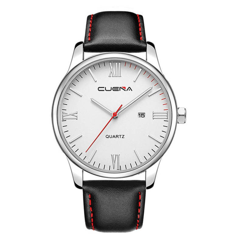 CUENA 6631P Fashion Men Quartz Wristwatch Genuine Leather Watchband 