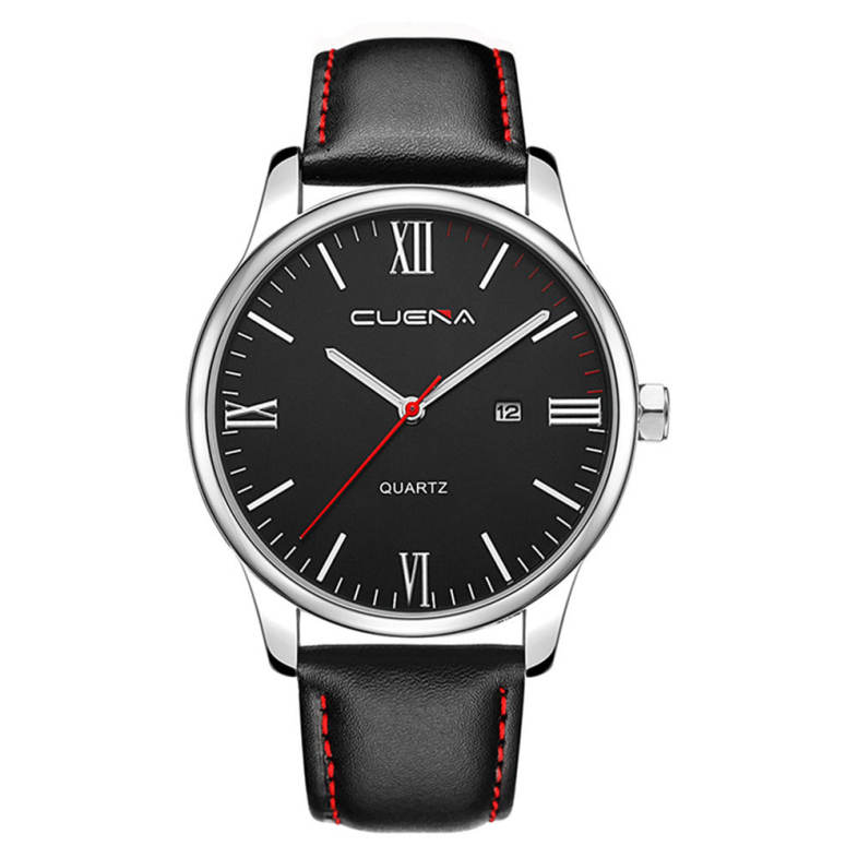 CUENA 6631P Fashion Men Quartz Wristwatch Genuine Leather Watchband 