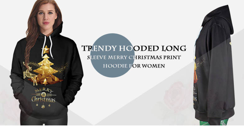 Trendy Hooded Long Sleeve Merry Christmas Print Women Hoodie