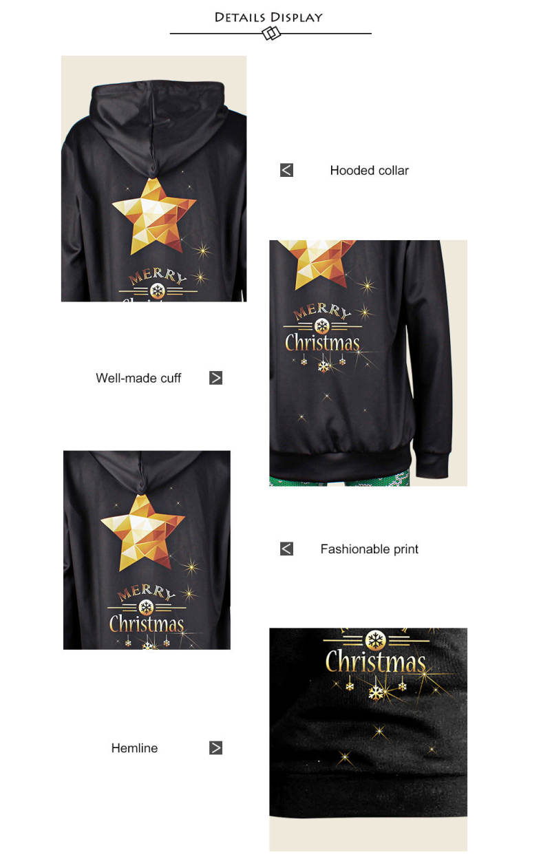Trendy Hooded Long Sleeve Merry Christmas Print Women Hoodie