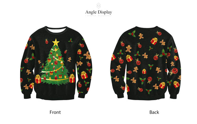 Trendy Round Collar Long Sleeve Christmas Tree Print Women Sweatshirt