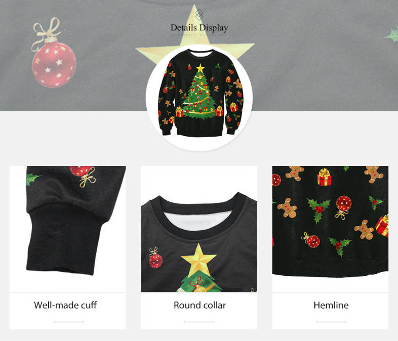 Trendy Round Collar Long Sleeve Christmas Tree Print Women Sweatshirt