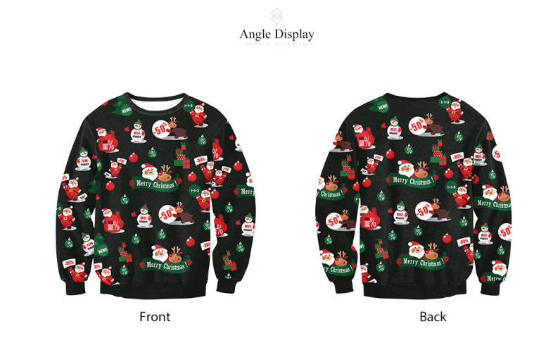 Trendy Round Collar Long Sleeve Santa Claus Print Women Sweatshirt