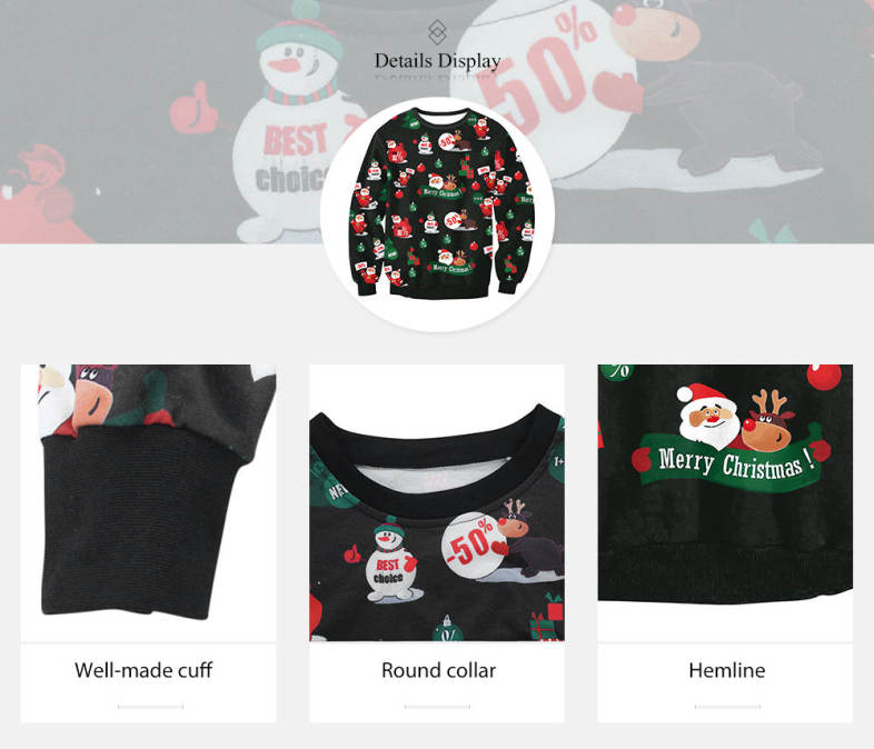 Trendy Round Collar Long Sleeve Santa Claus Print Women Sweatshirt