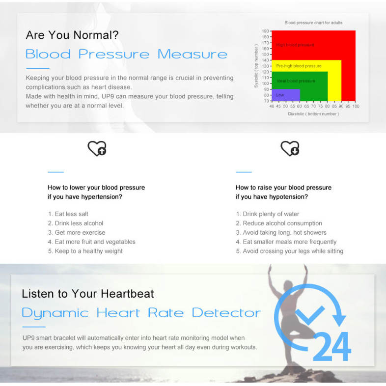UP9 Smart Bracelet Blood Pressure Measure Heart Rate Monitor Wristband