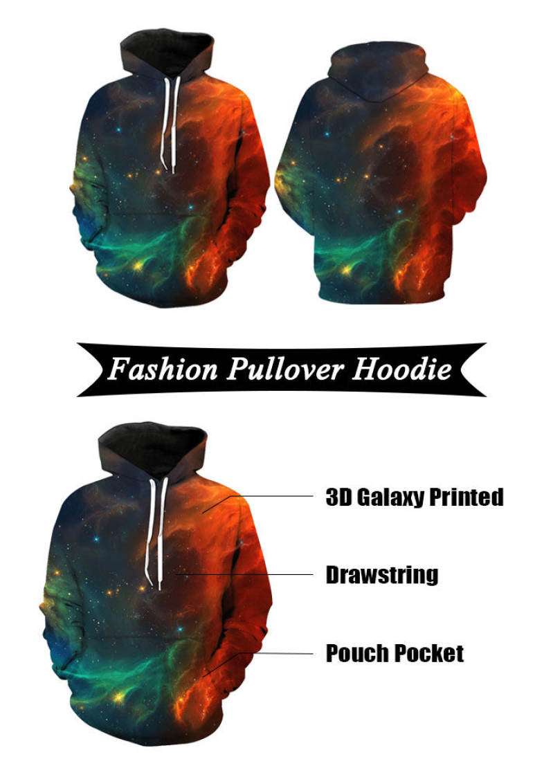 3D Ombre Galaxy Print Pullover Hoodie