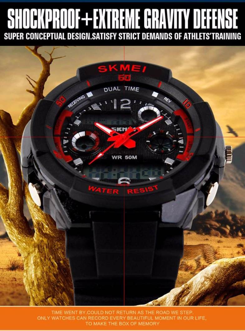 Skmei 0931 Green LED Military Watch with 2 Time Zone Chronograph Double Movts and Round Dial